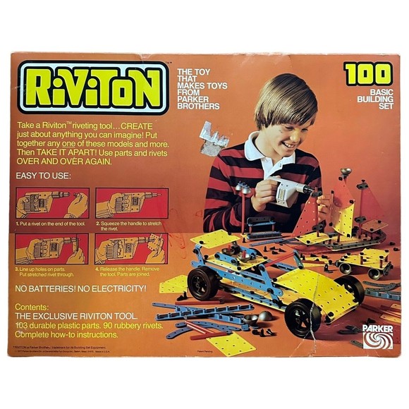 Vintage 1977 Parker Bros. RIVITON Basic Building Set 100 HTF RARE - Picture 1 of 3